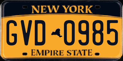 NY license plate GVD0985