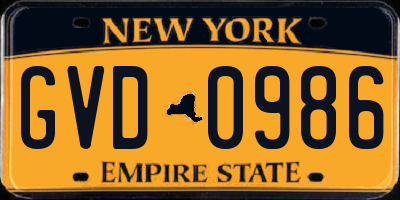 NY license plate GVD0986