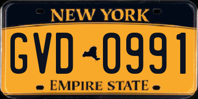 NY license plate GVD0991