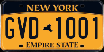 NY license plate GVD1001