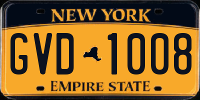 NY license plate GVD1008