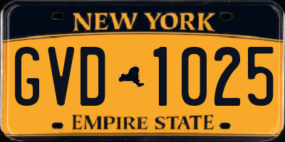 NY license plate GVD1025