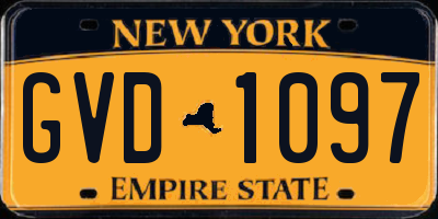 NY license plate GVD1097