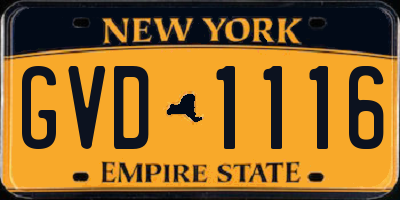 NY license plate GVD1116