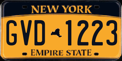NY license plate GVD1223