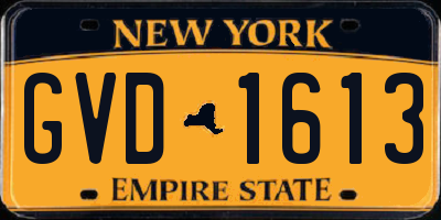NY license plate GVD1613