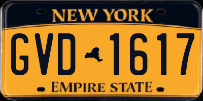 NY license plate GVD1617