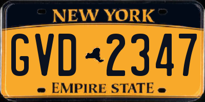 NY license plate GVD2347