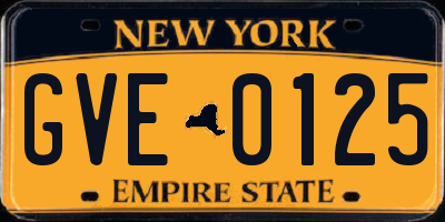 NY license plate GVE0125