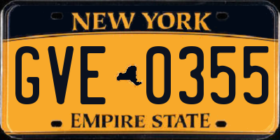 NY license plate GVE0355