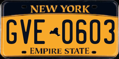 NY license plate GVE0603
