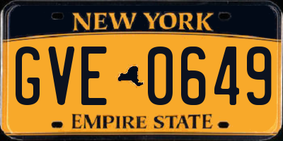 NY license plate GVE0649