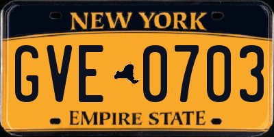 NY license plate GVE0703