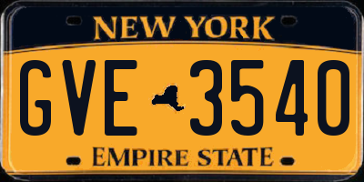 NY license plate GVE3540