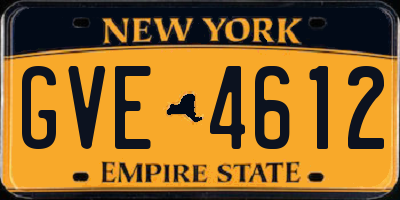 NY license plate GVE4612