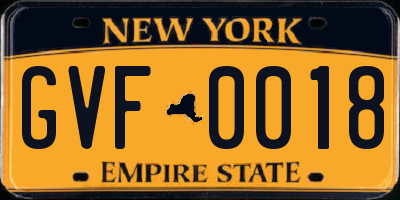 NY license plate GVF0018