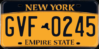 NY license plate GVF0245