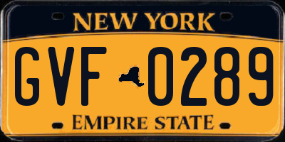 NY license plate GVF0289