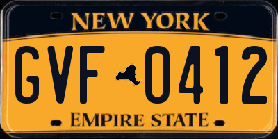 NY license plate GVF0412
