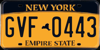 NY license plate GVF0443