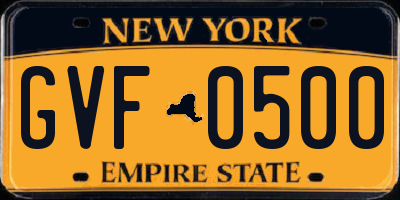 NY license plate GVF0500