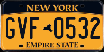 NY license plate GVF0532