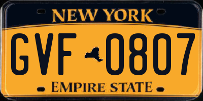 NY license plate GVF0807