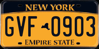NY license plate GVF0903