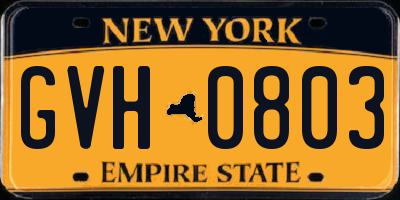 NY license plate GVH0803