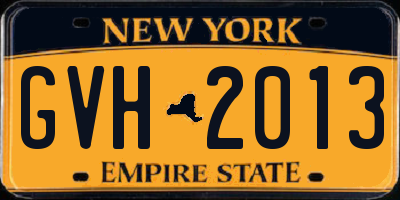 NY license plate GVH2013