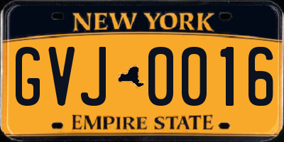 NY license plate GVJ0016