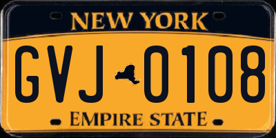 NY license plate GVJ0108