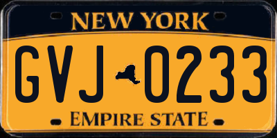 NY license plate GVJ0233