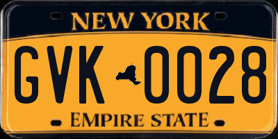 NY license plate GVK0028