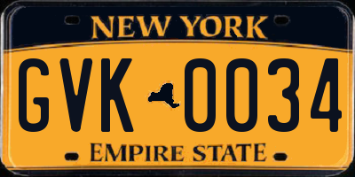 NY license plate GVK0034