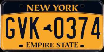 NY license plate GVK0374