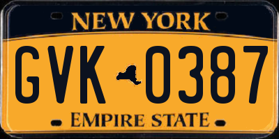 NY license plate GVK0387