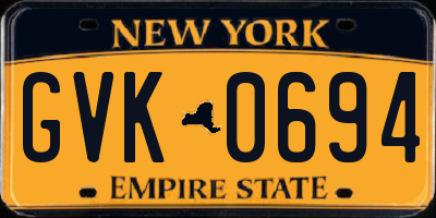 NY license plate GVK0694