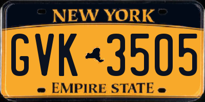 NY license plate GVK3505