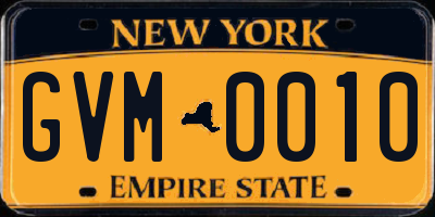 NY license plate GVM0010