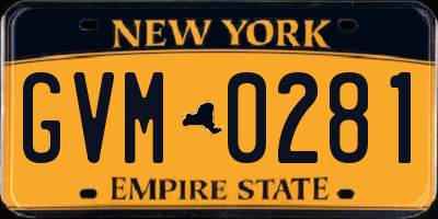 NY license plate GVM0281