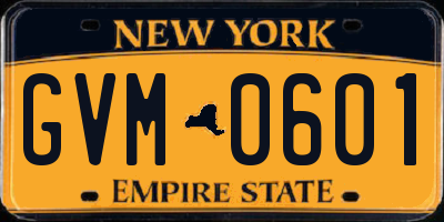 NY license plate GVM0601