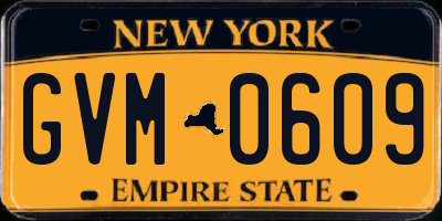 NY license plate GVM0609