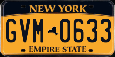 NY license plate GVM0633
