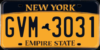NY license plate GVM3031