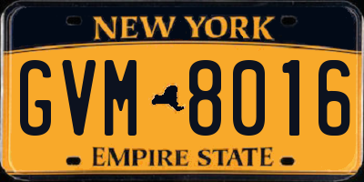 NY license plate GVM8016