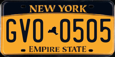 NY license plate GVO0505