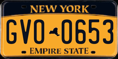 NY license plate GVO0653