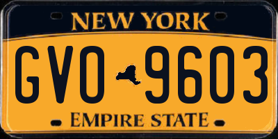NY license plate GVO9603