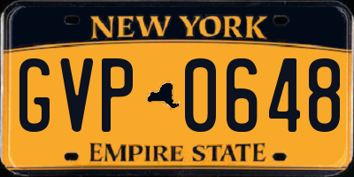NY license plate GVP0648